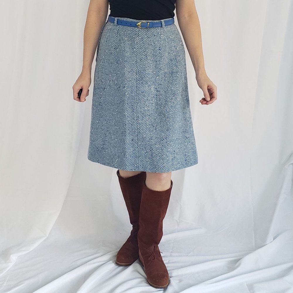 60s Blue‎ Home Made Herringbone A Line Skirt
